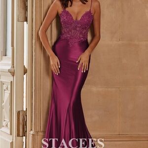 Mulberry Lace Satin Mermaid Evening Gown